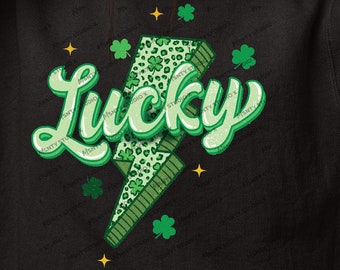 Retro St. Patrick's Day Lucky Leopard Lightning Bolt PNG (digital nedladdning)