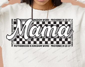 Retro Checkered Mama PNG: Christian Mom Shirt Design (Digital Download)