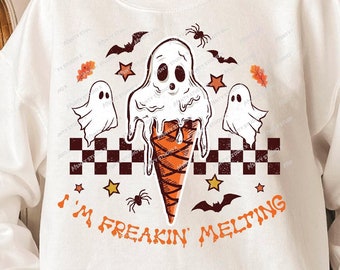 Cono de helado fantasma derretido PNG: Diseño retro de Halloween (Descarga digital)