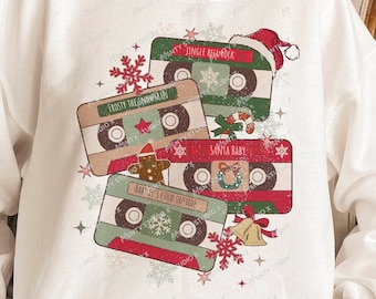 Christmas Music Cassette Tapes PNG, Christmas Sublimation PNG, Retro Christmas PNG, Christmas Shirt Design, Digital Download Png Files