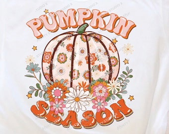 Stagione delle zucche floreali PNG: design autunnale boho (download digitale)