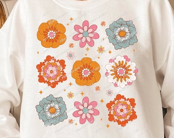 PNG floral retro: Clipart de margaritas, diseño de primavera y verano (descarga digital)