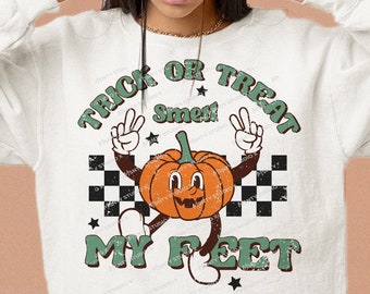 Retro Halloween PNG: Trick or Treat Pumpkin Design (Digital Download)