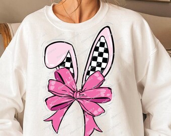 Checkered Bunny Bow PNG: Easter Rabbit Clipart (Digital Download)