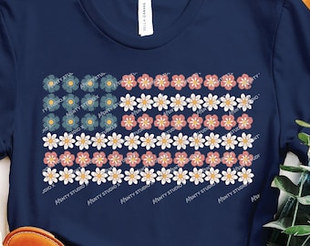 Patriotic Floral Flag PNG: 4th of July Sublimation Design (Digital Download)