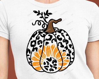 Leopard Sonnenblume Kürbis SVG: Thanksgiving Herbst Gepard Print (Digitale Dateien)
