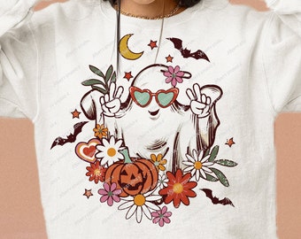 Fantasma floreale PNG: fantastico design retrò di Halloween (download digitale)