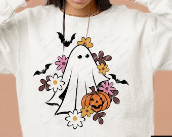 Floral Ghost svg, Ghost SVG ,Cute Ghost PNG, Boo Ghost,Pumpkin svg, Halloween Ghost svg ,Cute Halloween Sublimation, Digital Cut files