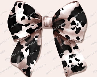 Coquette Cow Print Bow PNG: Western Sublimation Design (Digital Download)