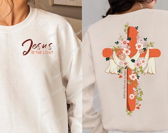 Floral Christian Shirt Png: Jesus is the Light Design (Digital Download)