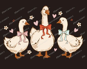 Vintage Grandma Geese Digital Download , Thrifted Geese PNG , Cozy Retro Animal Shirt Design Cottagecore Folk Art Goose