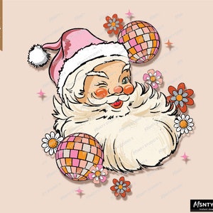 Disco Santa Claus PNG , Christmas Sublimation , christmas flowers, preppy santa png, groovy christmas png, disco png , Digital Download