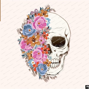 Floral Skull PNG Sublimation Design: Boho Retro Flower (Digital Download)