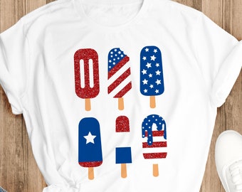 Patriotyczne lody na patyku SVG: Clipart z okazji 4 lipca (plik do cięcia cyfrowego)