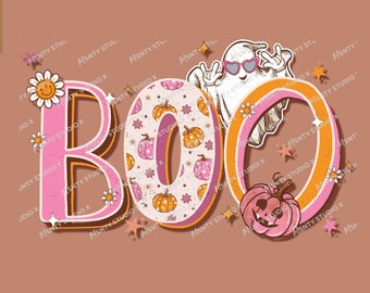 Boo PNG: Preppy Halloween Sublimation Design (Digital Download)