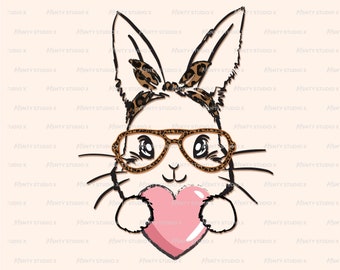 Leopard Bunny with Heart PNG: Easter Sublimation Design (Digital Download)