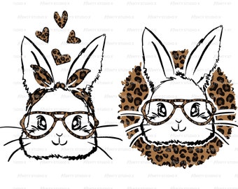 Leopard Easter Bunny PNG: Glasses, Sublimation Design (Digital Download)