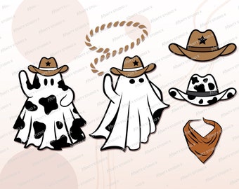 Cowboy Ghost Halloween SVG: Retro Western Clipart (Digital Download)