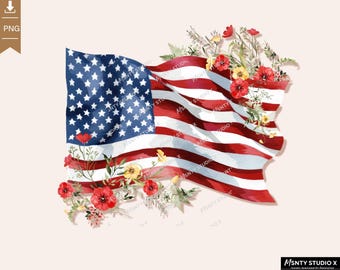 Floral American Flag PNG: Retro 4th of July Design (Digital Download)