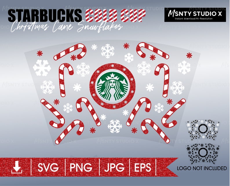 Download Full Wrap Starbucks Cup Cute Christmas cane Cold Cup SVG ...