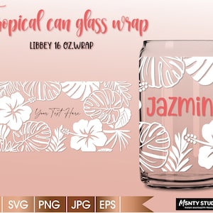 Wickelfolie Tropisches Blatt Glas Svg,Sommer tropische Blätter Dose Glas svg,Monstera svg,16oz Libbey Can Glass Wrap,für Circut Cut Datei
