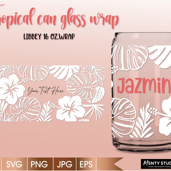 Wickelfolie Tropisches Blatt Glas Svg,Sommer tropische Blätter Dose Glas svg,Monstera svg,16oz Libbey Can Glass Wrap,für Circut Cut Datei