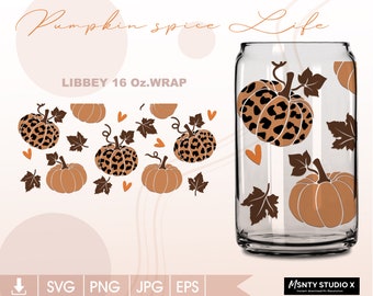Leopard Pumpkin SVG: Libbey 16oz Can Glass Wrap (Digital Cut File)
