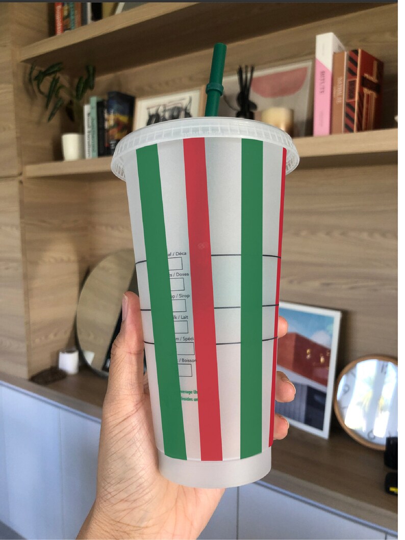 Full Wrap Starbucks Cup Vertical Stripe Christmas Present Cold Etsy
