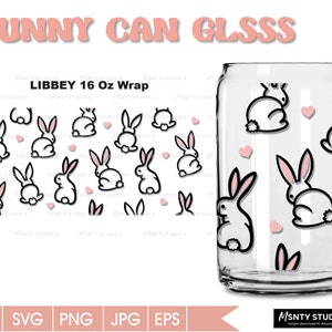 Easter Bunny can Glass Wrap Svg, Easter can glass svg, bunny svg , easter bunny  ,16oz Libbey Can Glass Wrap, Bunny can glass svg for Circut