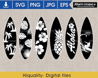 Summer Surfboard SVG: Beach Designs, Surfing Silhouette (Digital Download)