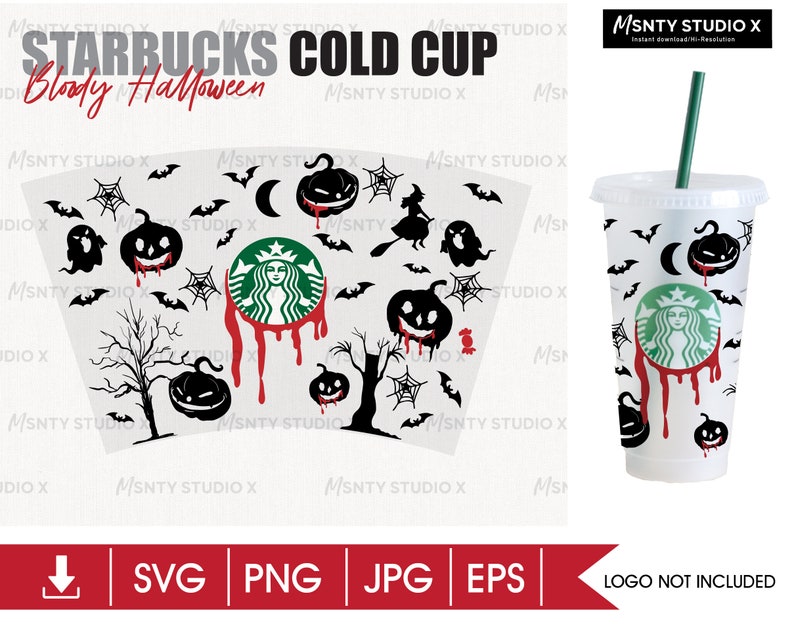 Girl/'s Custom Gift Decal Cricut Silhouette Full Wrap Starbucks Cup red blood Halloween Cold Cup SVG DIY Venti Cup Instant Download