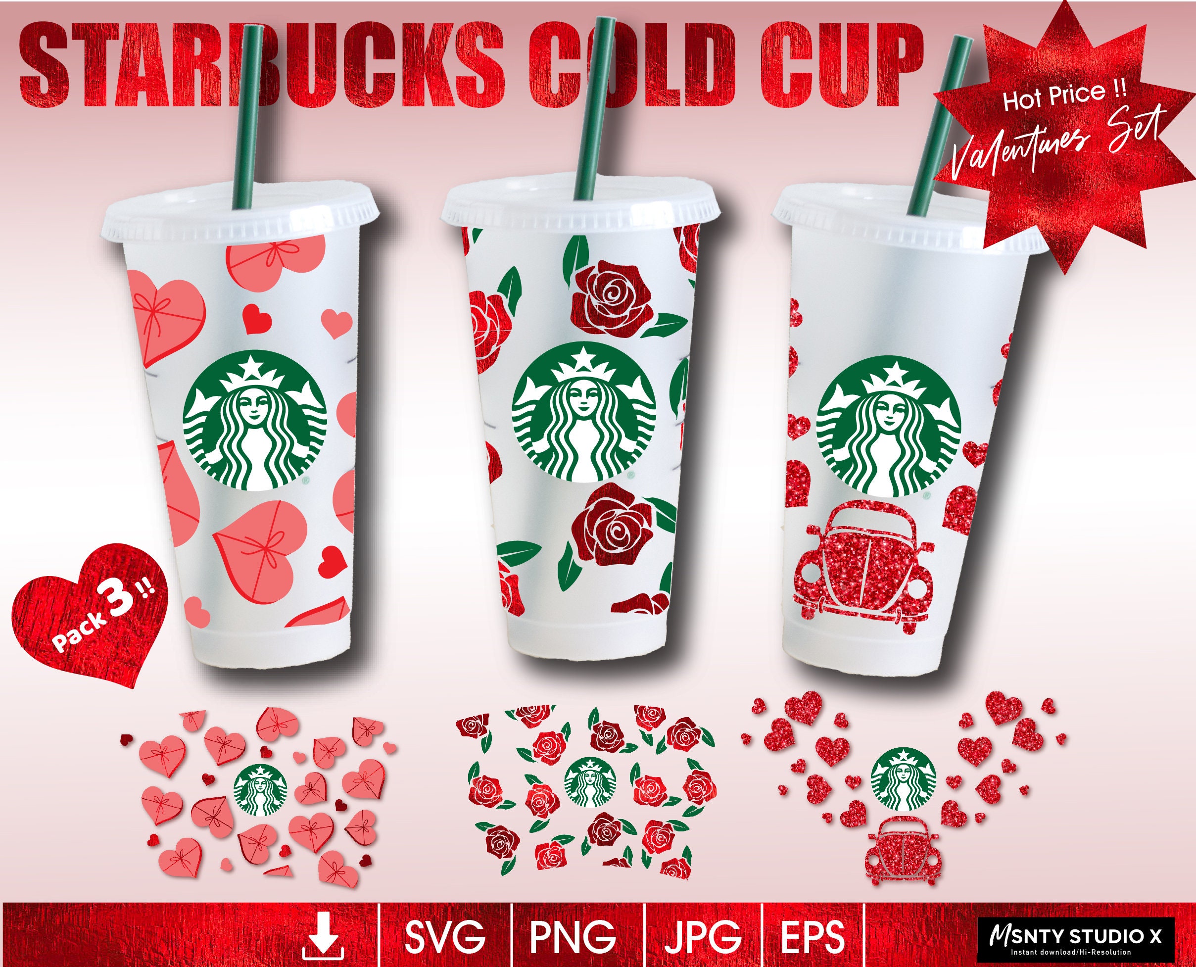 Starbucks cup Valentines Set SVG file Full hearts wrap svg | Etsy