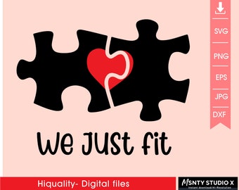 Valentine Couple Puzzle SVG: Matching Shirts Cut Files (Digital Download)