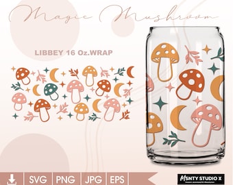 Magic Mushroom Celestial Wrap SVG: 16 Oz Libbey Can Glass (Digital Cut File)