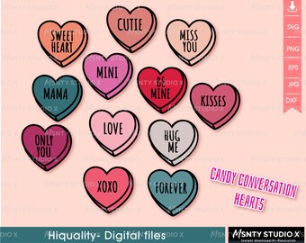 Candy Hearts SVG: Valentine's Day Conversation Hearts Cut Files (Digital Download)