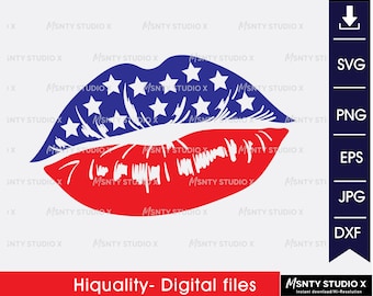 USA Lips Kiss SVG: 4th of July Patriotic Cut File (Digital Download)