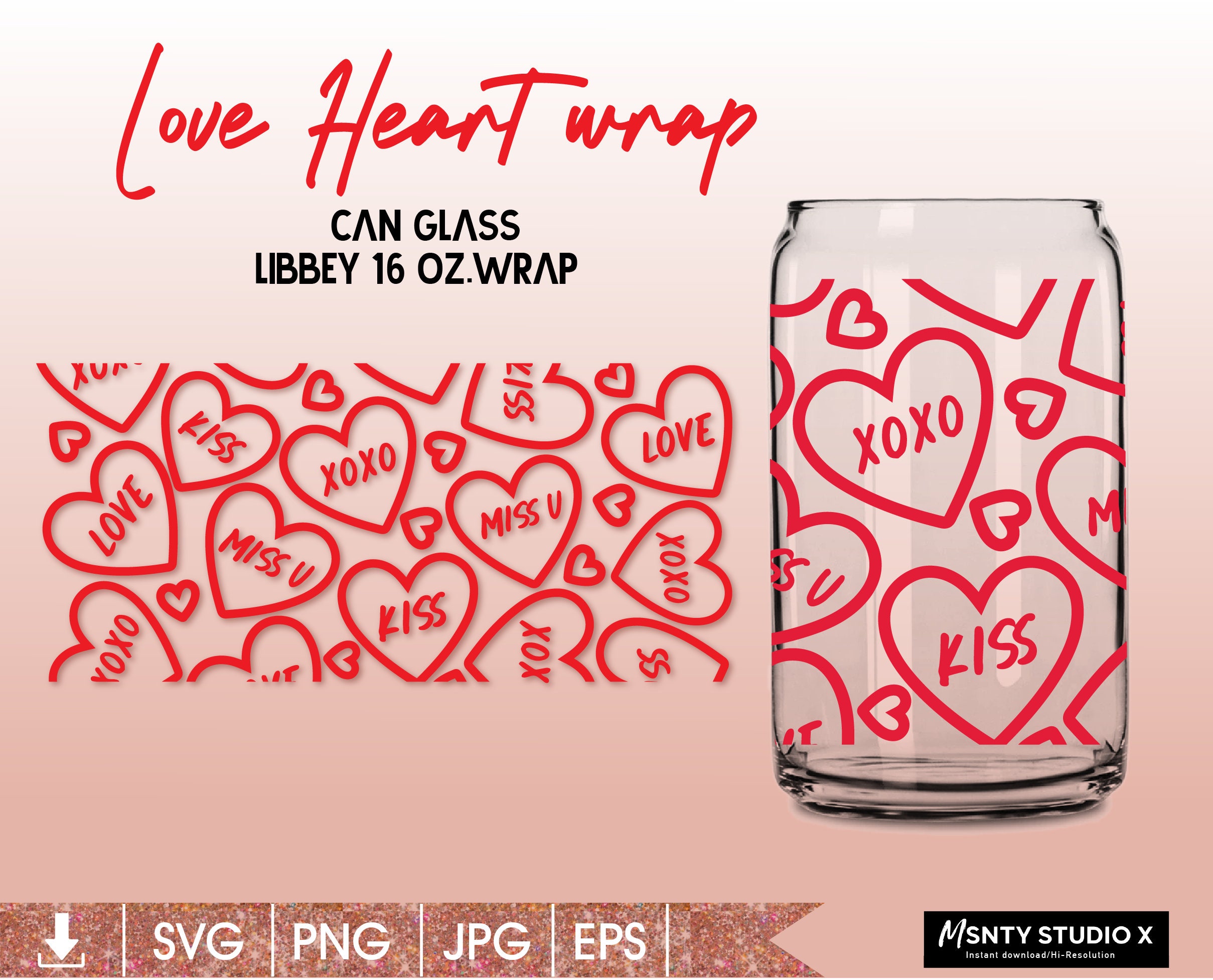 Full Wrap Love Heart Wrap Svg Valentines Day Wrap Heart Etsy