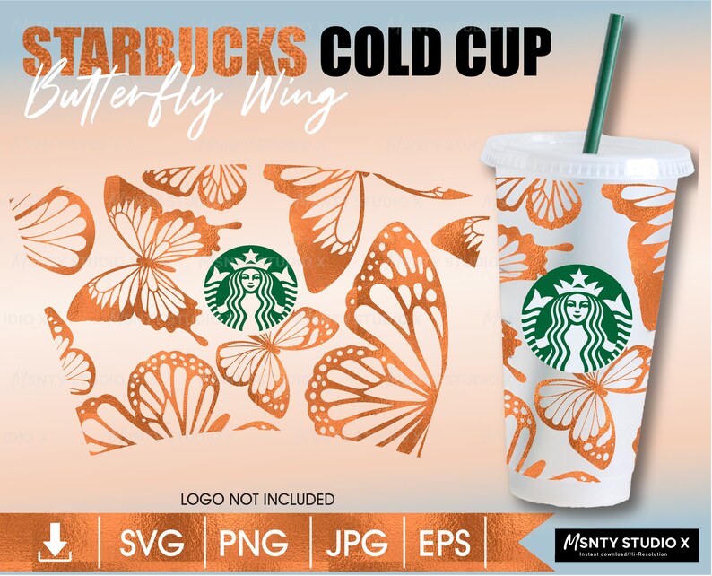 Download Full Wrap Starbucks Cup butterfly Cold Cup SVG DIY Venti ...