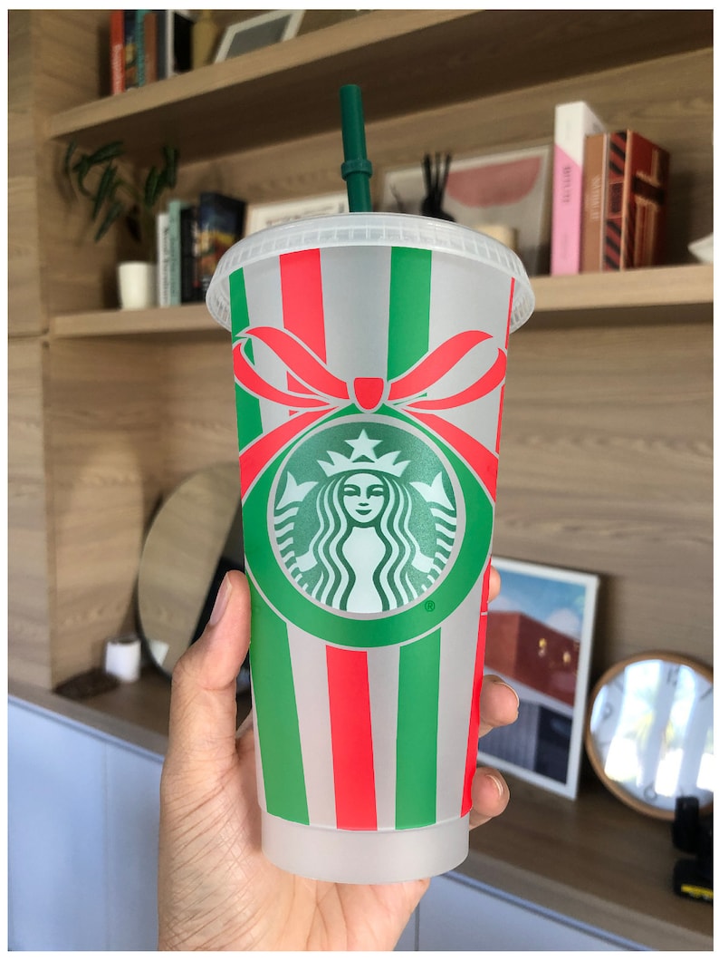 Full Wrap Starbucks Cup Vertical Stripe Christmas Present Cold Etsy