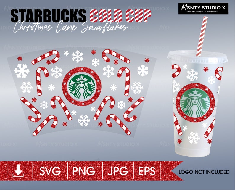 Download Full Wrap Starbucks Cup Cute Christmas cane Cold Cup SVG ...