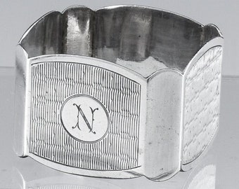 Fine Art Deco c1926 Octagonal Birmingham English Sterling Silver Etched Napkin Ring | N Monogram | S W Goode & Co | 20 Grams!