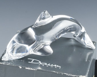 Vintage Daum France Crystal Dolphin Signed Art Glass Statue Figure