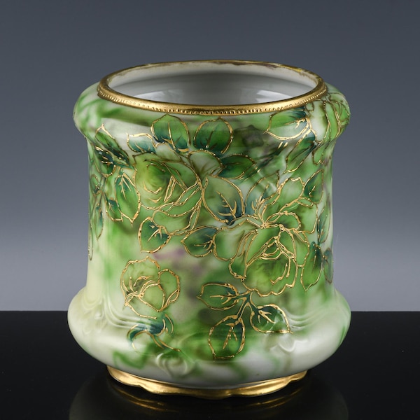 Superb Early Antique Nippon Hand Painted Raised Gold Enamel Biscuit Barrel Tea Caddy Jar