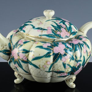 Unique Antique c1900s Nippon Hand Painted Flowers Floral Scalloped Shaped Teapot | Fine Old Example | One Of A Kind Design