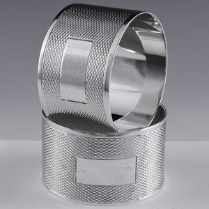 Pair Of Stunning c1971 English Birmingham Sterling Silver Etched Oval Dinner Sized Napkin Rings | Fully Marked | Part Of Collection Listed