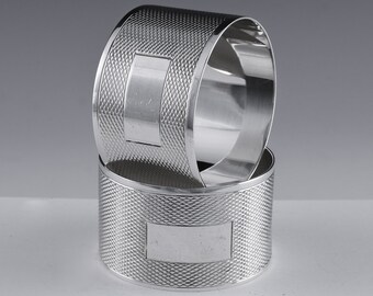 Pair Of Stunning c1971 English Birmingham Sterling Silver Etched Oval Dinner Sized Napkin Rings | Fully Marked | Part Of Collection Listed