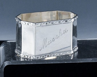 Very Nice Unique 875 Solid Silver Russian Hallmarked Octagonal Dinner Sized Napkin Ring | Mascha Monogram