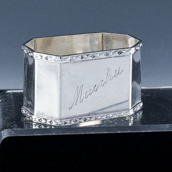 Very Nice Unique 875 Solid Silver Russian Hallmarked Octagonal Dinner Sized Napkin Ring | Mascha Monogram