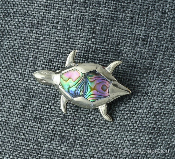 Cute Vintage Alpaca Mexico Silver Tone Turtle Fig… - image 1