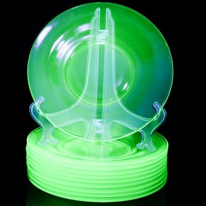 Very Nice Antique c1930s Green Vaseline Uranium Depression Glass Plates | Priced Per Piece | 3 Available | GLOWS